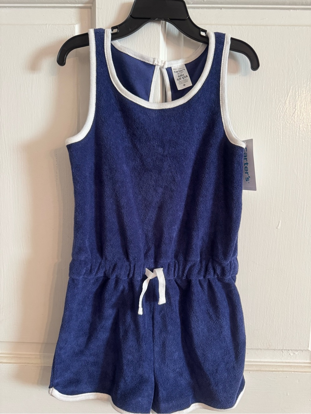 Carter's Navy Blue Terry Romper with White Trim